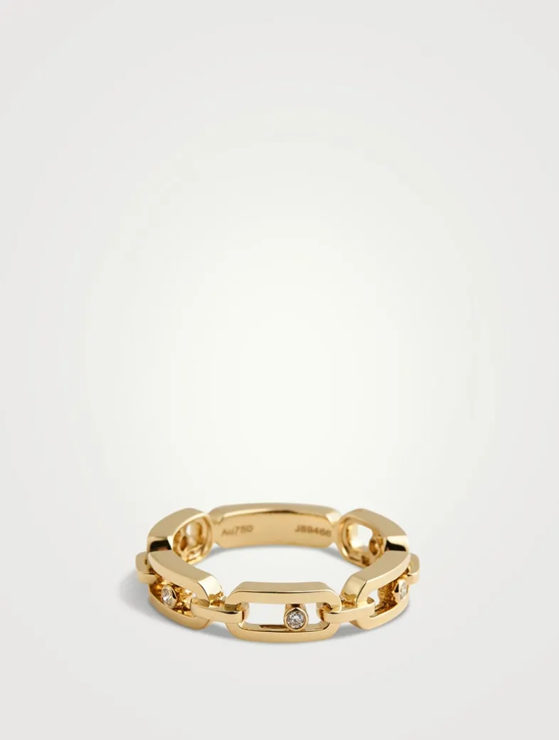 Move Link 18K Gold Ring With Diamonds