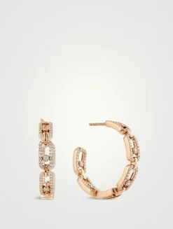 Move Link 18K Rose Gold Hoop Earrings With Diamonds