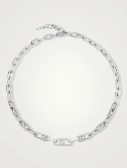 Move Link 18K White Gold Chain Necklace With Diamonds