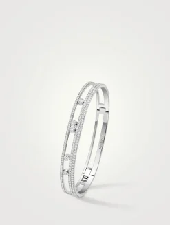 Move Romane 18K White Gold Bangle Bracelet With Pavé Diamonds