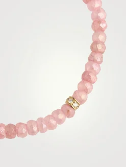 Mystic Pink Grapolite Beaded Bracelet With 14K Gold Pavé Diamond Wheel