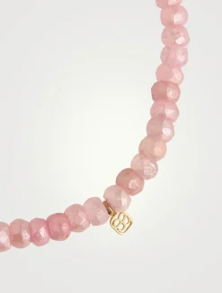 Mystic Pink Grapolite Beaded Bracelet With 14K Gold Pavé Diamond Wheel