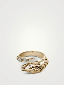 Naga 14K Gold Bypass Ring With Pavé Diamonds