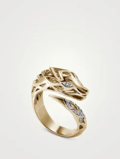 Naga 14K Gold Bypass Ring With Pavé Diamonds