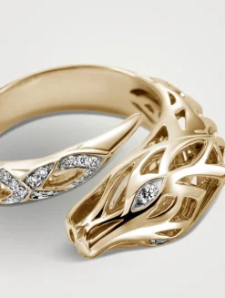 Naga 14K Gold Bypass Ring With Pavé Diamonds