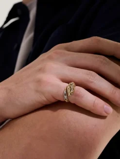 Naga 14K Gold Bypass Ring With Pavé Diamonds