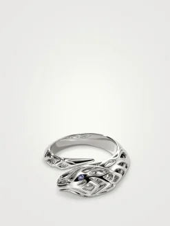 Naga Silver Bypass Ring With Blue Sapphire Eyes
