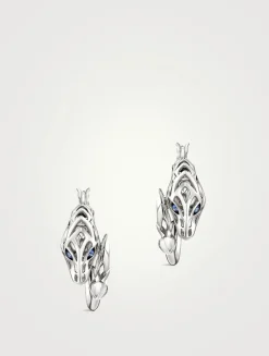 Naga Sterling Silver Hoop Earrings With Blue Sapphire Eyes