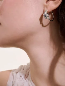 Naga Sterling Silver Hoop Earrings With Blue Sapphire Eyes