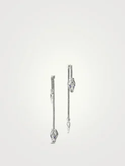 Naga Sterling Silver Linear Earrings With Blue Sapphire Eyes