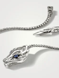 Naga Sterling Silver Linear Earrings With Blue Sapphire Eyes
