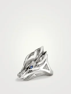 Naga Sterling Silver Ring With Blue Sapphire And Pavé Diamonds