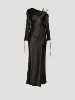 Nora Lace-Up Satin Maxi Dress