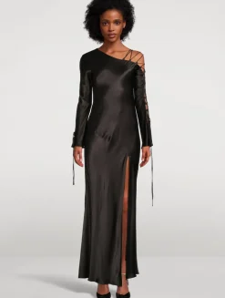 Nora Lace-Up Satin Maxi Dress