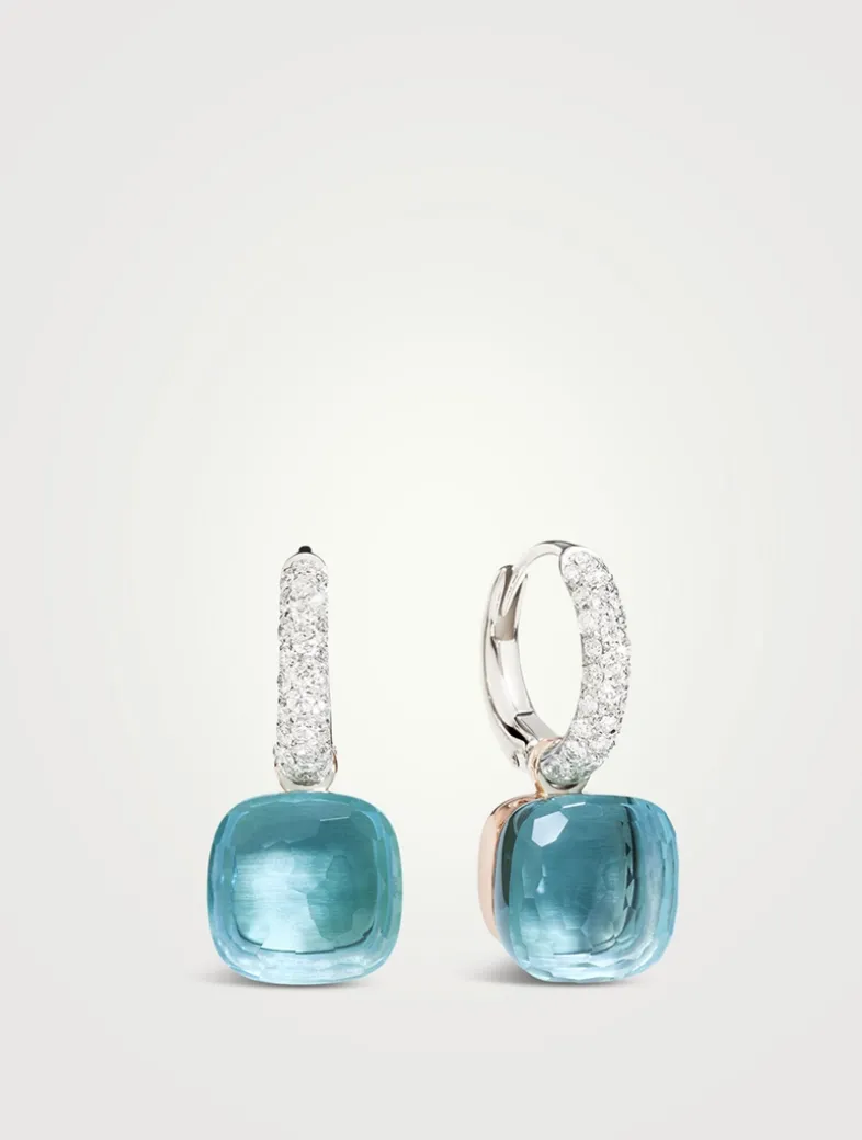 Nudo Classic 18K White And Rose Gold Earrings With Sky Blue Topaz And Diamonds