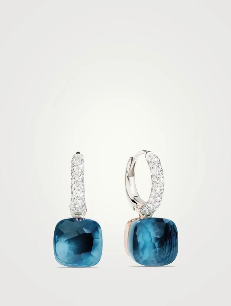 Nudo 18K Rose And White Gold Earrings With London Blue Topaz And Diamonds