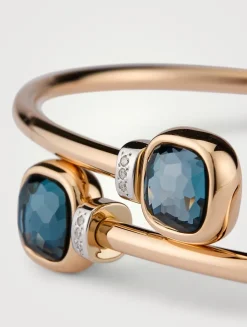 Nudo Mini 18K Rose Gold And White Gold Bangle Bracelet With London Blue Topaz And Diamonds