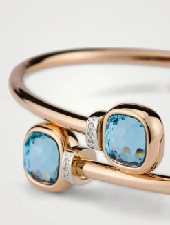 Nudo Mini 18K Rose Gold And White Gold Bangle Bracelet With Sky Blue Topaz And Diamonds