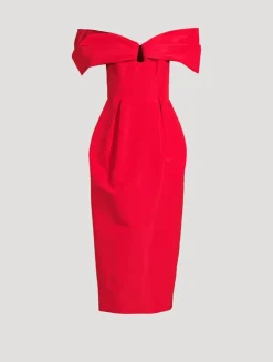 Off-The-Shoulder Silk Faille Midi Dress
