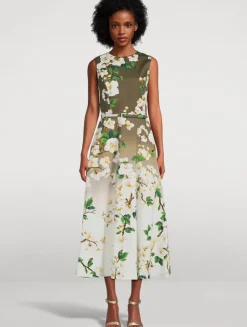 Ombré Midi Dress In Cherry Blossom Print