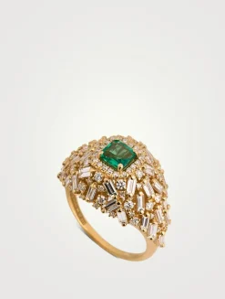 One-Of-A-Kind 14K Gold Emerald And Diamond Dome Ring