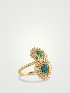 One-Of-A-Kind 18K Gold Opal And Emerald Ring With Diamonds