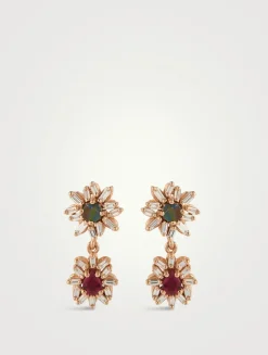 One-Of-A-Kind 18K Rose Gold Opal, Ruby, Diamond Doublet Drop Earrings