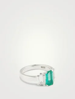 One-Of-A-Kind 18K White Gold Emerald Ring With Diamonds