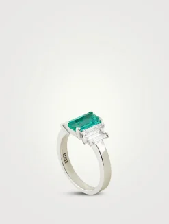 One-Of-A-Kind 18K White Gold Emerald Ring With Diamonds