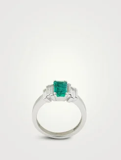 One-Of-A-Kind 18K White Gold Emerald Ring With Diamonds