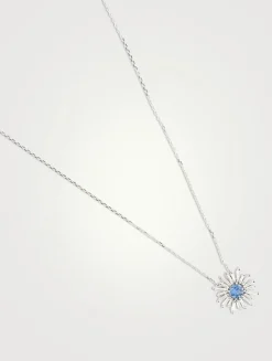 One-Of-A-Kind 18K White Gold Pendant Necklace With Blue Sapphire And Diamonds