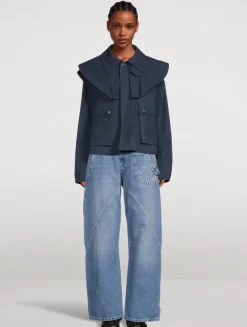 Oversized Collar Waxed Cotton Jacket