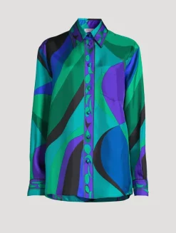 Oversized Silk Twill Shirt In Pesci Print