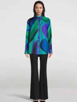 Oversized Silk Twill Shirt In Pesci Print