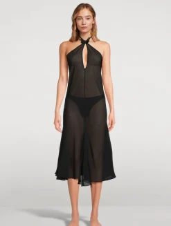 Papillon Tetine Silk Keyhole Halter Midi Dress