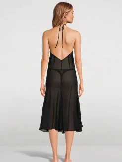 Papillon Tetine Silk Keyhole Halter Midi Dress