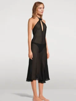 Papillon Tetine Silk Keyhole Halter Midi Dress