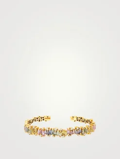 Pastel Fireworks 18K Gold Flexible Bangle Bracelet With Sapphires And Diamonds