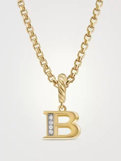 Pavé B Initial Pendant In 18k Yellow Gold With Diamonds