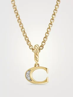 Pavé C Initial Pendant In 18k Yellow Gold With Diamonds