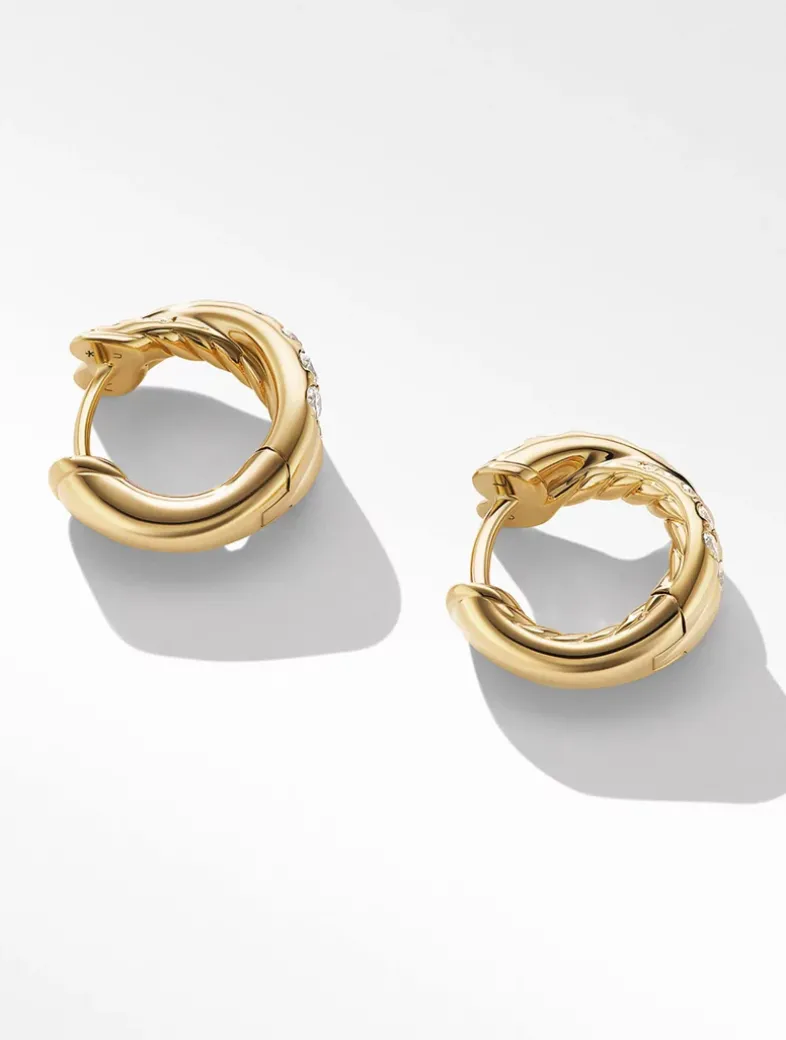 Pavé Crossover Hoop Earrings In 18k Yellow Gold With Diamonds
