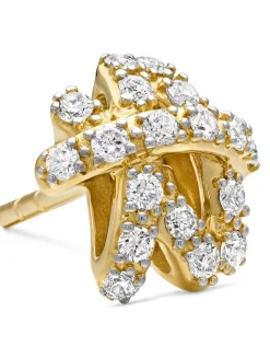 Pavé Crossover Stud Earrings In 18k Yellow Gold With Diamonds, 9mm