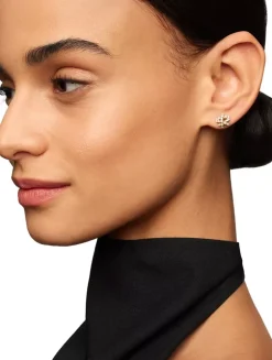 Pavé Crossover Stud Earrings In 18k Yellow Gold With Diamonds, 9mm