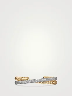 Pavé Crossover Two Row Cuff Bracelet In 18k Yellow Gold With Diamonds, 10.5mm