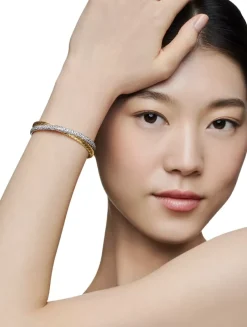 Pavé Crossover Two Row Cuff Bracelet In 18k Yellow Gold With Diamonds, 10.5mm