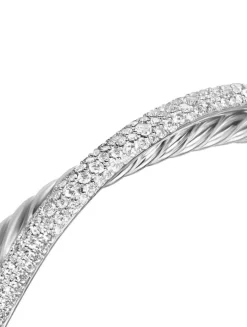 Pavé Crossover Two Row Cuff Bracelet In Sterling Silver With Diamonds, 10.8mm