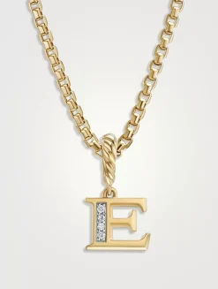 Pavé E Initial Pendant In 18k Yellow Gold With Diamonds