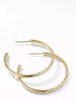 Pavé Hoop Earrings In 18k Yellow Gold With Diamonds