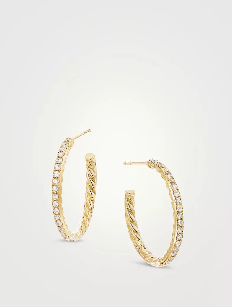 Pavé Hoop Earrings In 18k Yellow Gold With Diamonds