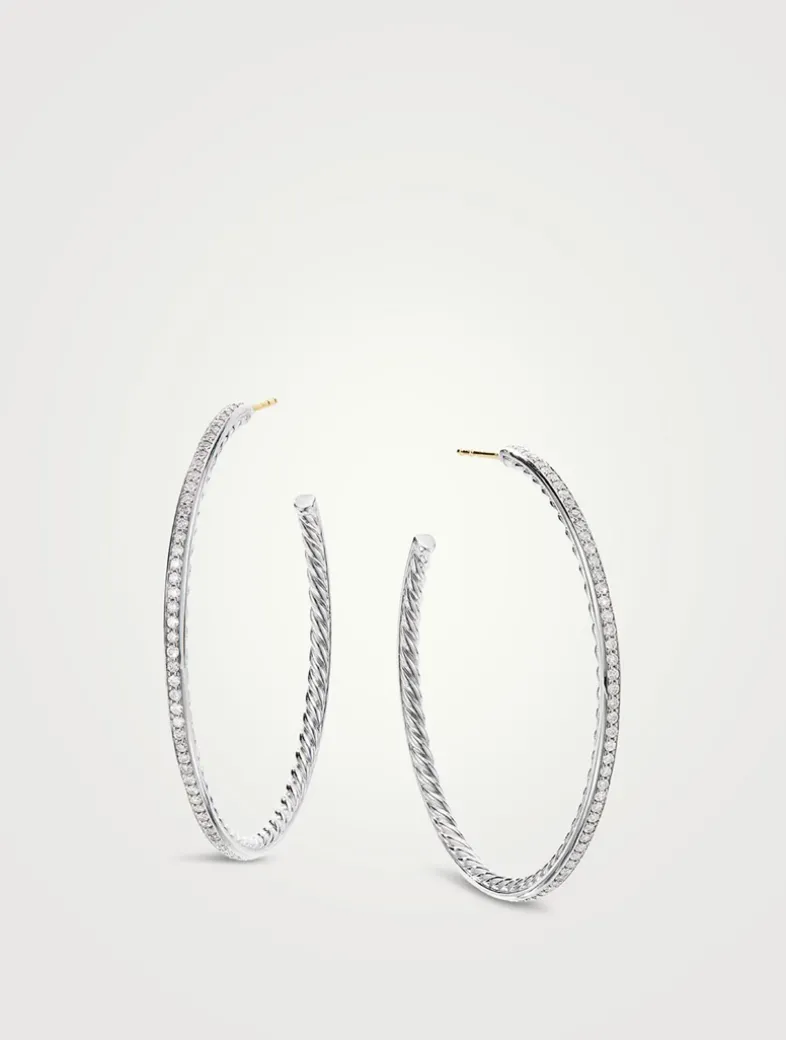 Pavé Hoop Earrings In Sterling Silver With Diamonds